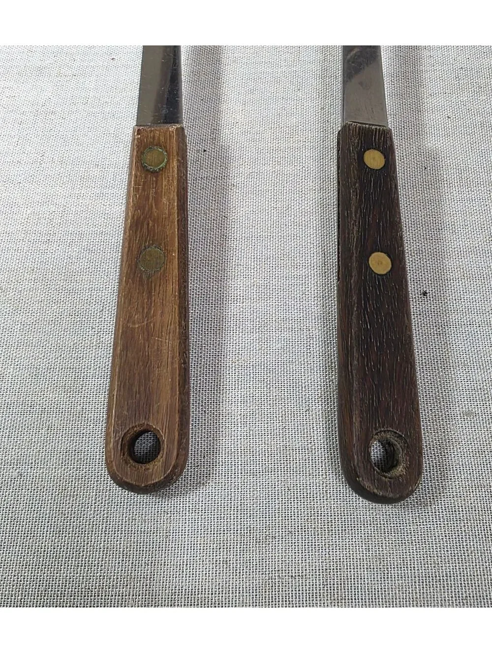 Vintage Robinson Stainless Steel Serving Spoon Slotted Spoon Wood Handle Set
